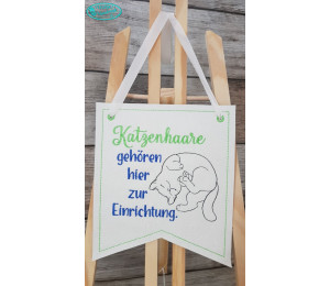 Stickdatei ITH - Wimpel Ösen "Katzenhaare gehören hier zur Einrichtung."